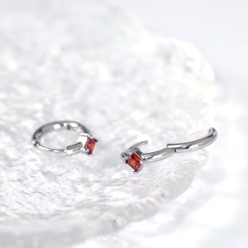 316L Surgical Steel Birthstone Hoop Earrings for Women | Lightweight, 5A Cubic Zirconia, Hypoallergenic, Lead & Nickel Free, 8mm Huggie Hoops - color: Silver: 01. January (Garnet)