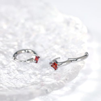 316L Surgical Steel Birthstone Hoop Earrings for Women | Lightweight, 5A Cubic Zirconia, Hypoallergenic, Lead & Nickel Free, 8mm Huggie Hoops - color: Silver: 01. January (Garnet)