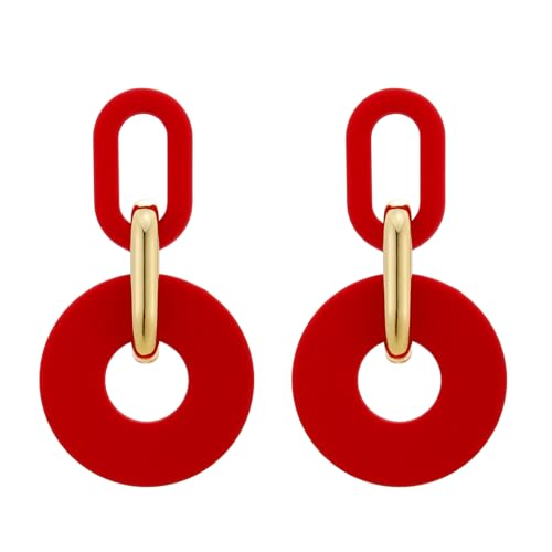 RUOFFETA Acrylic Rectangle Earrings, Fashion Acrylic Square/Oval/Hoop Statement Drop Earrings for Women - color: Red Round