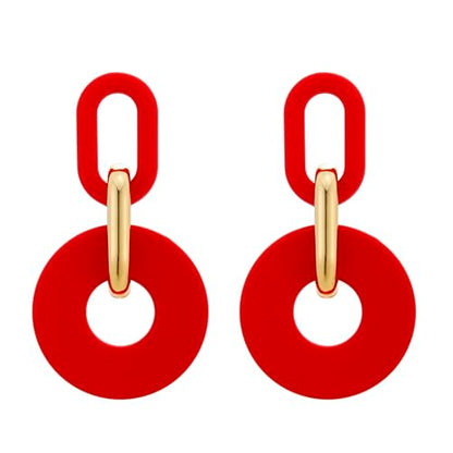 RUOFFETA Acrylic Rectangle Earrings, Fashion Acrylic Square/Oval/Hoop Statement Drop Earrings for Women - color: Red Round