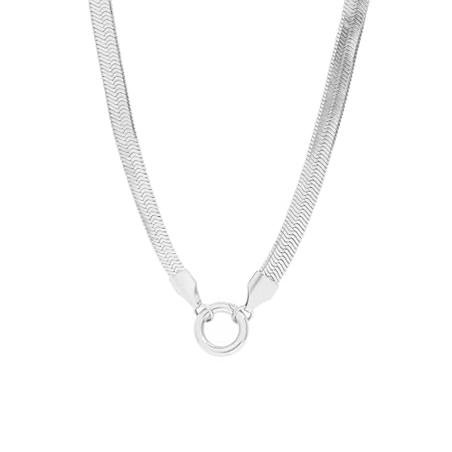 Destin Jewelry 18K Gold Plated Herringbone Necklace for Women and Men, Waterproof Flat Snake Chain, Stainless Steel Non Tarnish Layering Necklace - color: Silver, size: 20" + 2"