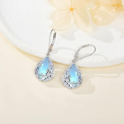Black Onyx Earrings 925 Sterling Silver Black Onyx Dangle Drop Earrings Filigree Jewelry Gift for Women Girls - style: Moonstone Filigree