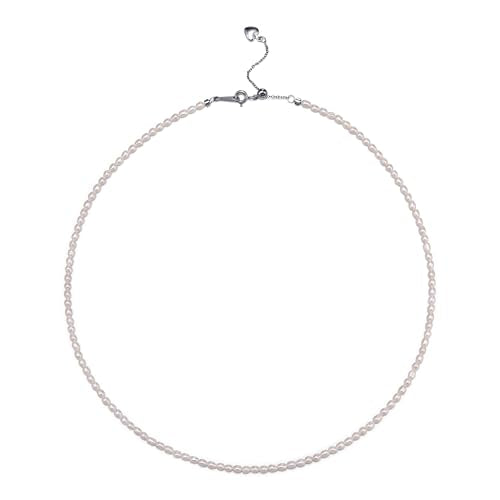 Pearls Necklace, Freshwater Tiny Small Pearls Necklace for Women's Pearl Strand Necklace Chain 18K Gold Plated Hypoallergenic White Necklace as Prom Bridesmaid Birthday Gifts - color: Rice Pearls, 18KWGP Lock