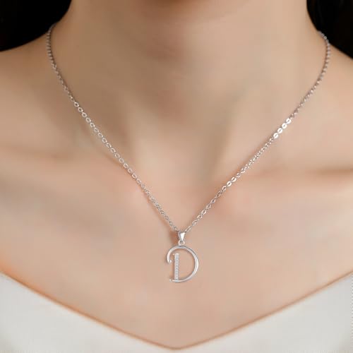 VIKI LYNN Dainty Initial Letter Pendant Necklace for Women | Cubic Zirconia Initial Jewelry, Personalized Letter Necklace, Dainty Women Jewelry, Birthday Gift Idea for Her, Mom and Wife - color: Silver, style: Silver-D