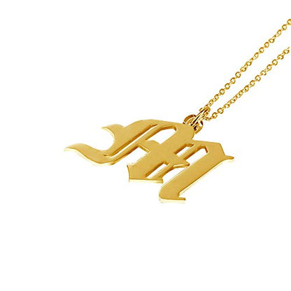 Women's Old English Initial Necklace 18K Gold Plated Stainless Steel Letter Pendant Gift - style: M