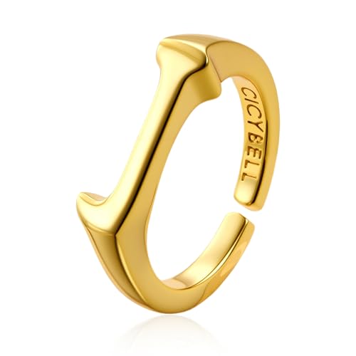 Cicy Bell Initial Rings for Women 18k Gold Plated Adjustable Rings | Open Signet Rings, Bold Letter, Personalized Engraved, For Party - color: Initial-J