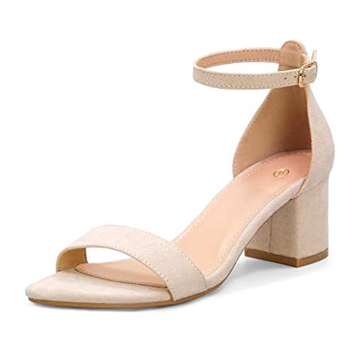mysoft Women's Chunky Low Heels Open Toe Block Heeled Dress Ankle Strap Pump Wedding Sandals - color: Nude Suede, size: 11