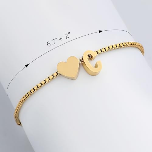 Gold Initial Bracelet for Women Dainty Personalized Name Bracelet | 14K Gold Plated, Letter A-Z Bracelet, Tiny Gold Initial Cute Heart Bracelet Jewelry Gift - color: c