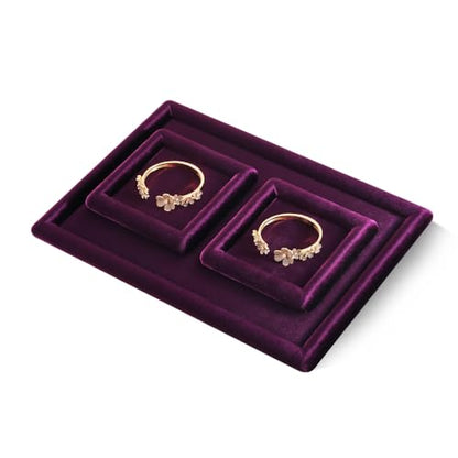 Velvet Jewelry Display Tray for Ring Earrings Necklace Bracelet Flat Tray - color: Purple, size: 5.12 × 5.12 in