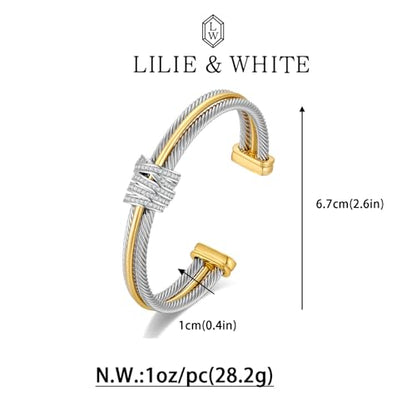 LILIE&WHITE Gold And Silver Bracelets For Women With Braided Design Chic Gold Bangle Statement Bracelet Cuff Bracelets Fashion Jewelry - color: SL22717A