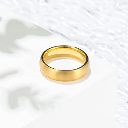 King Will Wedding Band for Men Women, 2/4/6/7/8mm Domed Matte Brushed Tungsten Carbide Rings, Solid/Dual Color Engagement Rings, Comfort Fit - color: Gold-6mm