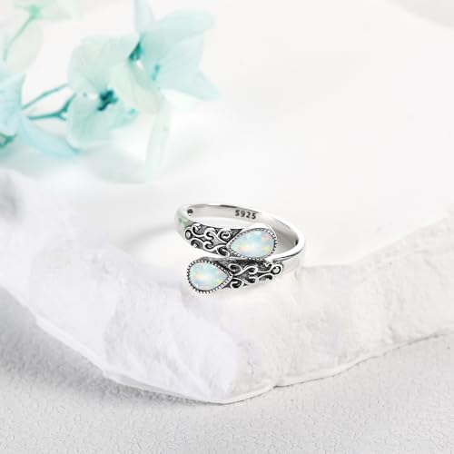 Ring for Women Sterling Silver Adjustable Band Open Rings Jewelry Gifts for Girls - style: Opal