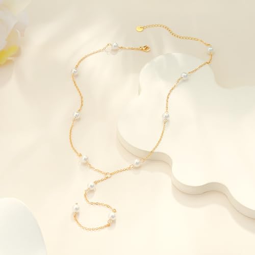 Pearl Necklaces for Women - 14K Gold Plated Y-Shaped Choker Necklace for Women, Gold Jewelry Beaded Necklace Gifts for Teens - color: Y-Pearl-5