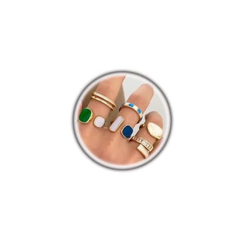 GIGB PBDK 6Pcs Gold Enamel Boho Knuckle Joint Ring Set, French Vintage Irregular Green Drip Oil Stacked Ring Set, Trendy Layered Full Finger Jewelry Gift - color: Gold