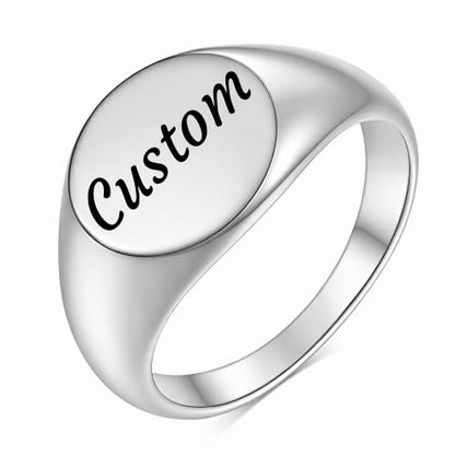 MYNENEY Stainless Steel Round Shape Classical Simple Plain Wedding Engagement Statement Pinky Band Signet Rings for Men Women Size 4-15 - color: Custom-Silver