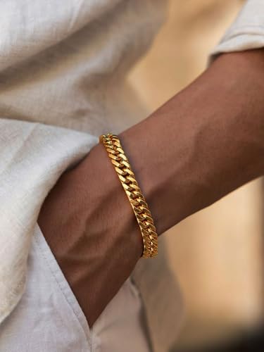 ChainsPro Miami Cuban Link Chain Bracelet for Men, 6/8/12/17mm, 7.5/8.3/9inch, 316L Stainless Steel/18K Gold Plated/Black No Tarnish Bracelets for Fathers' Day Husband, Send Gift Box - color: Gold Plated