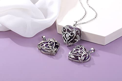 Jovivi Amethyst Rose Quartz Healing Crystal Necklace for Women Flower Leaf Wire Wrapped Crystal Heart Gemstone Pendant Necklace Natural Stone Reiki Quartz Jewelry Mothers Day Gifts - color: Amethyst Crystal
