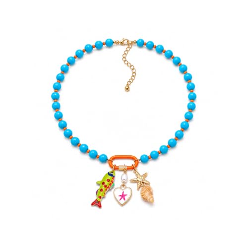 LIU JUN Colorful Beaded Necklace for Women, Chunky Boho Fish Starfish Conch Pendant Acrylic Bead Necklaces Cute Y2K Summer Beach Jewelry Gifts - color: Fish+White Heart
