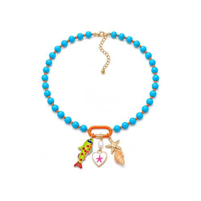 LIU JUN Colorful Beaded Necklace for Women, Chunky Boho Fish Starfish Conch Pendant Acrylic Bead Necklaces Cute Y2K Summer Beach Jewelry Gifts - color: Fish+White Heart