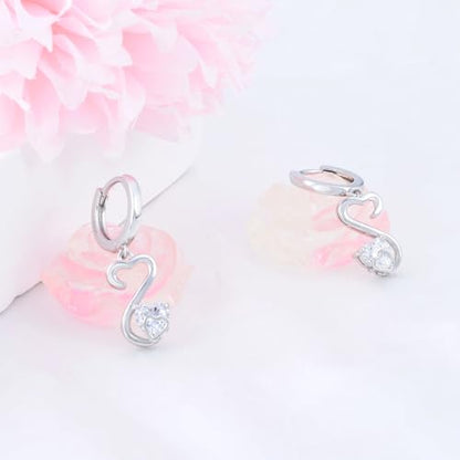 Heart Earrings for Women Girls-Sterling Silver Heart Dangle Hoop Earrings with Charm Love Huggie Hoop Earrings Hypoallergenic Delicate Jewelry Gifts for Women Girls Birthday - color: Open Heart Earrings