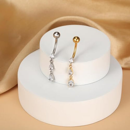 Gold Belly Button Ring, Titanium Dangle Floating Navel Piercing Jewelry - color: Gold-Dangle-10mm