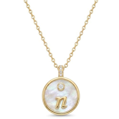 Initial Necklaces for Women Mother of Pearl Gold Letter Necklace Pendant - color: Letter N