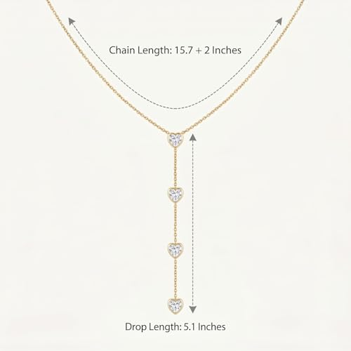 RINHOO Long Lariat Necklace for Women 18K Gold Plated Stainless Steel | Y-Drop Lariat Design, 18K Gold Hypoallergenic, Non-Tarnish V-Neck Layering, Wedding Prom Gift - color: Gold- Heart