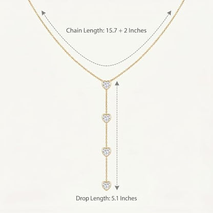 RINHOO Long Lariat Necklace for Women 18K Gold Plated Stainless Steel | Y-Drop Lariat Design, 18K Gold Hypoallergenic, Non-Tarnish V-Neck Layering, Wedding Prom Gift - color: Gold- Heart