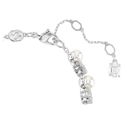 Swarovski Matrix Tennis bracelet, Crystal pearl, Round cut, clear, Rhodium finish