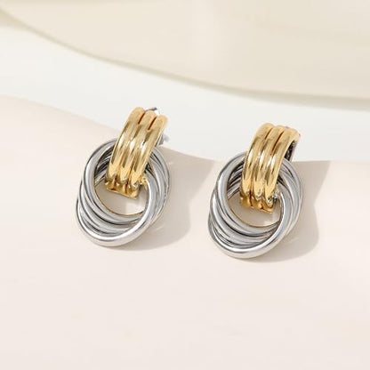 SHERLOVE Chunky Knot Gold Earrings Women Statement Drop Dangle Earrings | 14K Gold Plated Hypoallergenic Lightweight,Trendy Dainty Elegant Cute,Women Gold Jewelry Fashion Accessories Gifts - color: Knot Gold with Silver