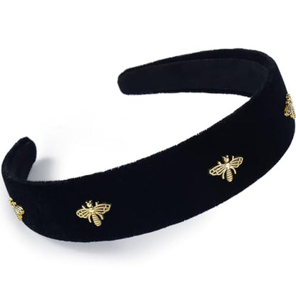 Velvet Wide Headband for Women Girls Black Hairbands Bee Thin Hair Band Adult Cute Headbands Non Slip Soft Headband Makeup Washing Face Fashion Hair Accessories Christmas Gifts - color: C-Bee Velvet Wide Headband
