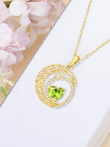 Midari 18K Yellow Gold Sun Moon Star Pendant Rose Flower Necklaces I Love You Forever Sun Moon Jewelry Gift for Mother Women - color: 08-Aug-Peridot, style: Moon&Star