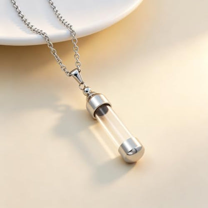 SIYUU Floating Glass Locket Urn Necklaces for Ashes Stainless Steel Cremation Jewelry Memorial Ashes Holder Keepsake Funeral Jewelry - color: Cylinder