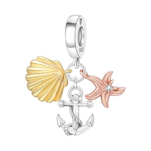 925 Sterling Silver Charms Bead for Bracelets Necklaces, Star Moon Crescent Sun Solar Pendent, Blue Ocean Starfish Shells Turtle Crab Starry Sea Cute Jewelry Birthday Gifts for Women Men - style: Anchor pendant charms