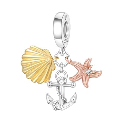 925 Sterling Silver Charms Bead for Bracelets Necklaces, Star Moon Crescent Sun Solar Pendent, Blue Ocean Starfish Shells Turtle Crab Starry Sea Cute Jewelry Birthday Gifts for Women Men - style: Anchor pendant charms