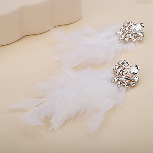 Denifery Long Feather Earrings Bohemian Earrings Multicolor Tassel Handmade Feather Earrings Dangling Earrings for Women (White) - color: White