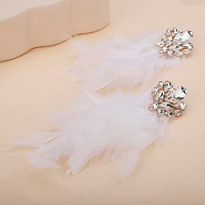 Denifery Long Feather Earrings Bohemian Earrings Multicolor Tassel Handmade Feather Earrings Dangling Earrings for Women (White) - color: White