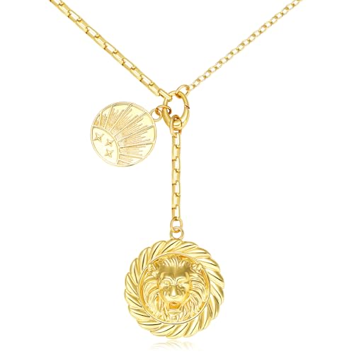 Chunky Gold Necklace for Women, 18K Waterproof Heart Necklace Statement Necklace Gold Charm Necklace Chunky Jewelry Paperclip Chain Choker Gift for Women - style: Lion Medallion