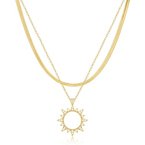 MFRYK Gold/Silver Necklaces Stack For Women,14K Gold/Sterling Silver Plated Simple Layered Choker Necklaces For Women,Stackable Multilayer Pearl Cross Disc Circle Pendant Cuban Herringbone Snake Paperclip Chain Necklaces Set Jewelry Gift for Women - style