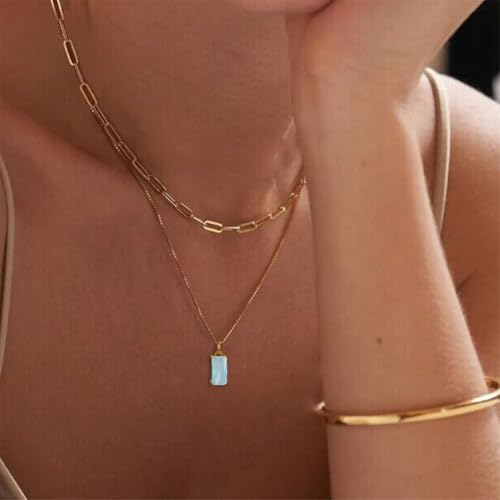 Dainty Gold Charm Necklaces for Women Non Tarnish, 14K Trendy Blue Green Cubic Zirconia Emerald Pendant Birthstone Necklaces Birthday Gifts for Women Waterproof Jewelry - color: 12-December(Tanzanite)