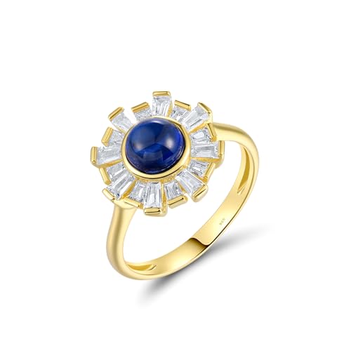 Santuzza Sterling Silver Gemstone Flower Ring for Women - color: [A]Dandelion-Blue
