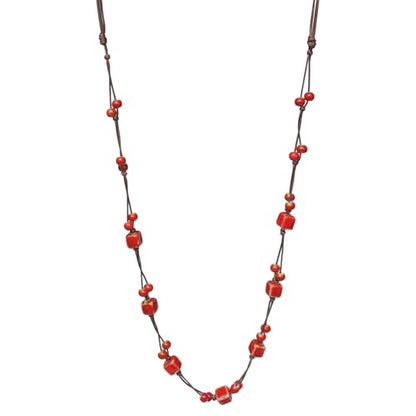 Bohemian Long Beaded Necklace for women, Colorful Hippie Long Layered Necklace, Handmade Boho Jewelry Gift for Mom - color: Red