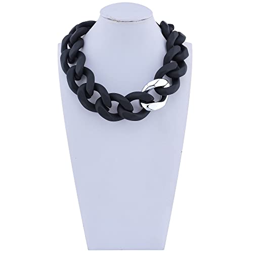 Firstmeet Statement Chunky Acrylic Chain Link Choker Necklace for Women - color: Black