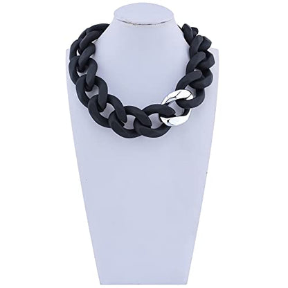 Firstmeet Statement Chunky Acrylic Chain Link Choker Necklace for Women - color: Black