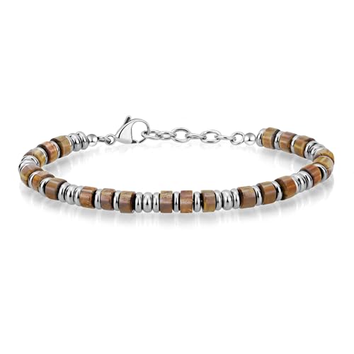 SIUMAL Mens Bracelet, Boho Stainless Steel Bracelets for Men, Beaded Bracelets, Jewelry Gifts for Husband, Father, Friends - color: Brown