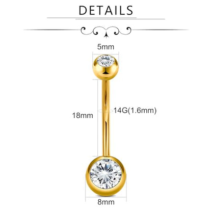 VCMART 14g Belly Button Ring Belly Button Piercing Belly Rings Surgical Steel Belly Button Rings 6mm 8mm 10mm 12mm 14mm 16mm 18mm Short Long Bar Belly Piercing Jewelry for Women - style: A2 -8pcs, gold