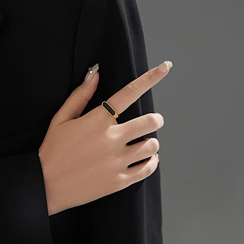VQYSKO 14K Gold Plated Signet Ring | Statement Band Jewelry for Women - color: Gold+Black