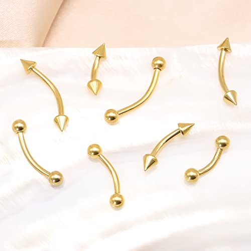 BLISI G23 Solid Titanium Eyebrow Piercing Jewelry, Gold Black Rose Gold Silver Pink Rainbow Eyebrow Rings 16G Curved Barbell,Tiny Vertical Labret Lip Jewelry Rook Piercing Jewelry for Women and Men - color: Gold 1