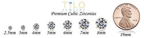 14k White Gold Solitaire Round Cubic Zirconia Stud Earrings with Pushbacks - style: 2.5mm