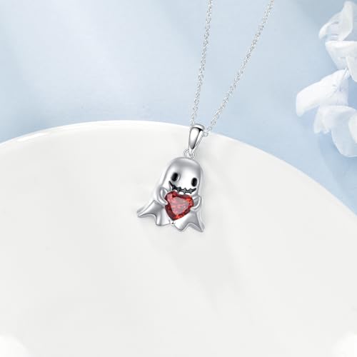 Halloween Necklace 925 Sterling Silver Black Rose Rib Cage Heart Pendant Necklace Halloween Jewelry Gifts for Women Gothic Party - style: Ghost